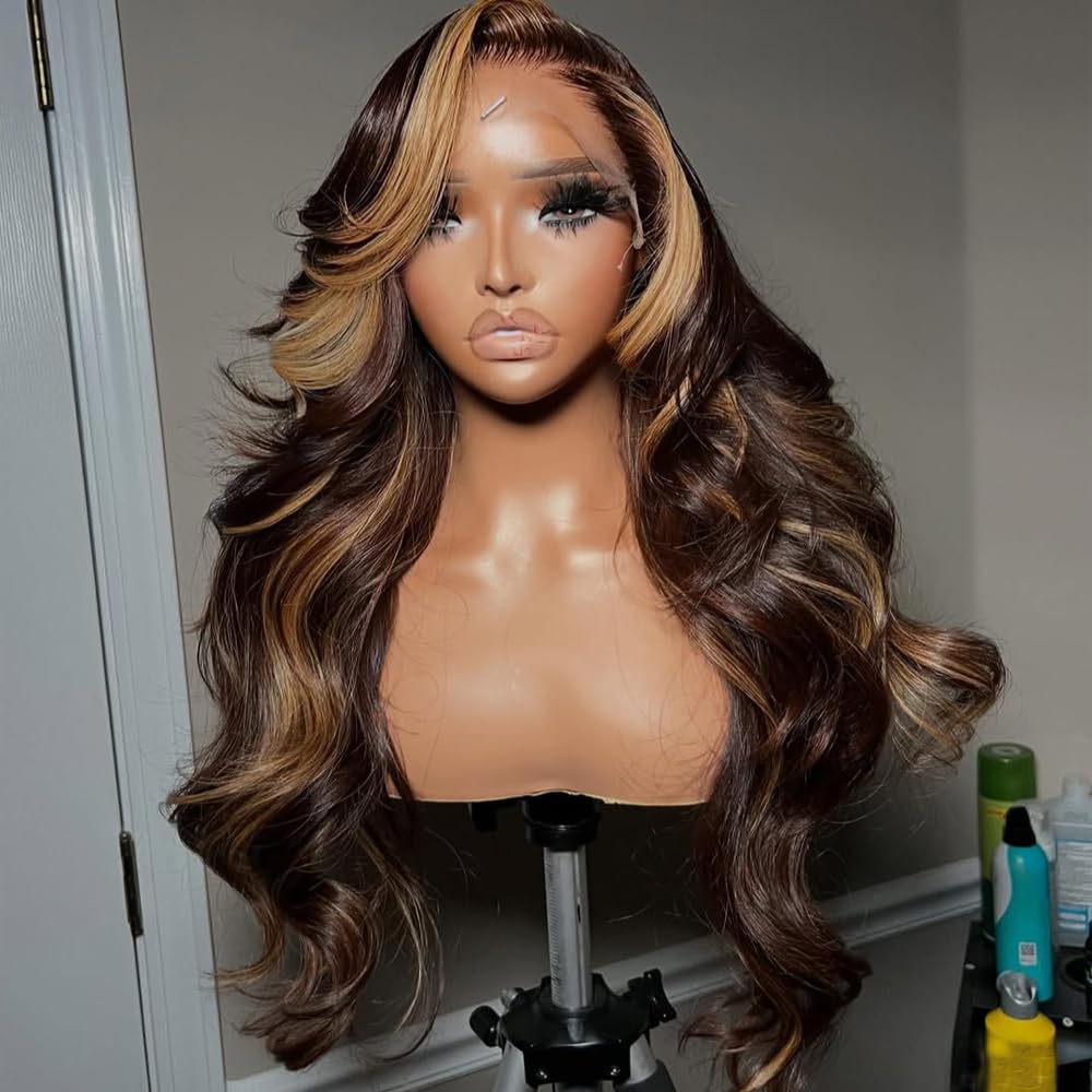 SISIFIRE Highlight Lace Front Wigs for Women Ombre Blonde Body Wave Synthetic Lace Front Wigs with Baby Hair Pre Plucked Hairline Glueless Lace Front Wig