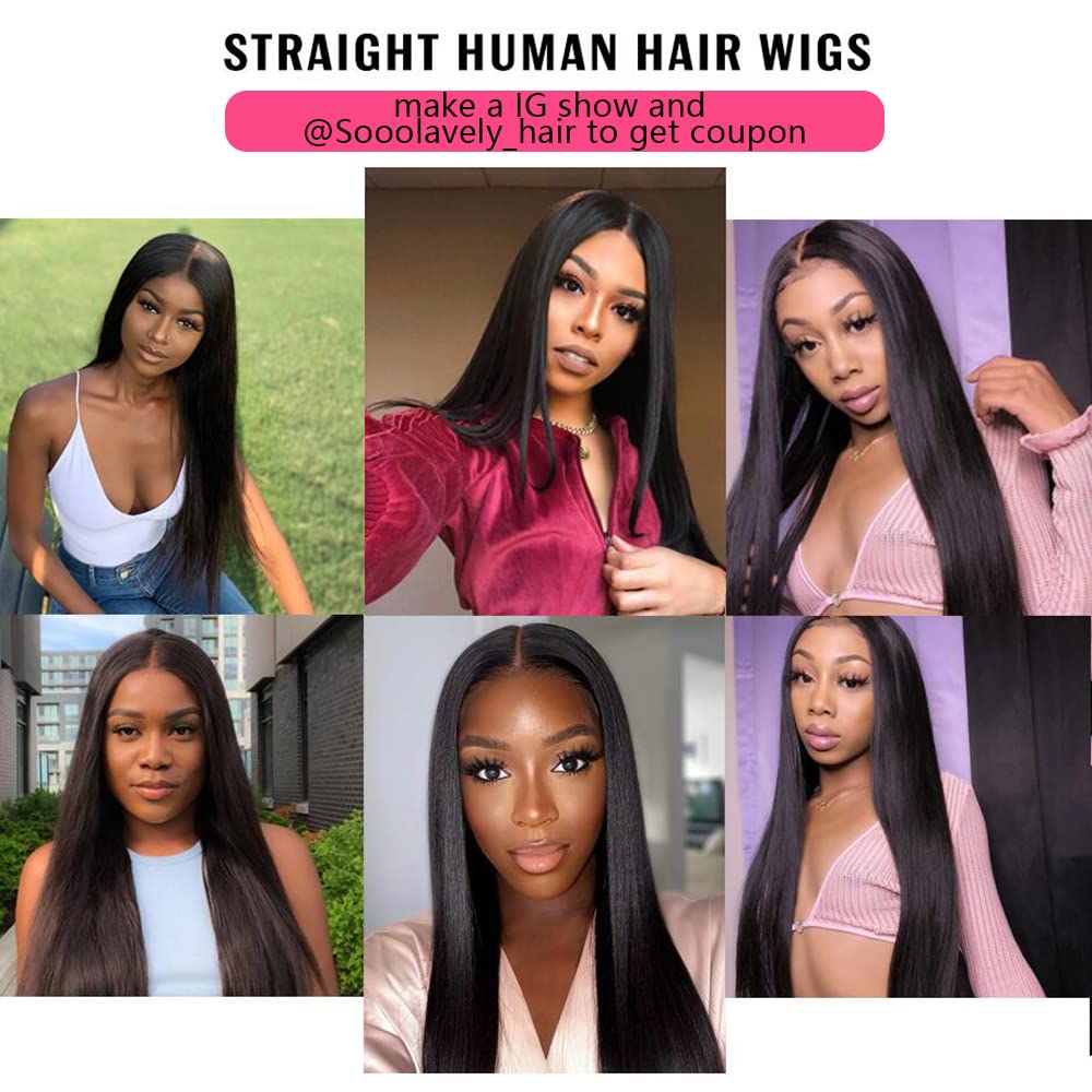 Sooolavely 18 Inch U Part Human Hair Wigs for Black Women Straight Beginner Friendly Unprocessed Brazilian Virgin Human Hair Wig Glueless Hair 180% Density Natural Color