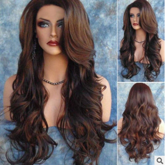 HELLORSO Hd Wigs Front Women Long Loose Wig Wavy Syntheic Wigs Curly Natural Full Wig Hair Wig Wigs For Asian Women Lace Frontal Wig Synthetic 13X4 Hd Lace Front Wigs Fiber For Heat Costume Brown