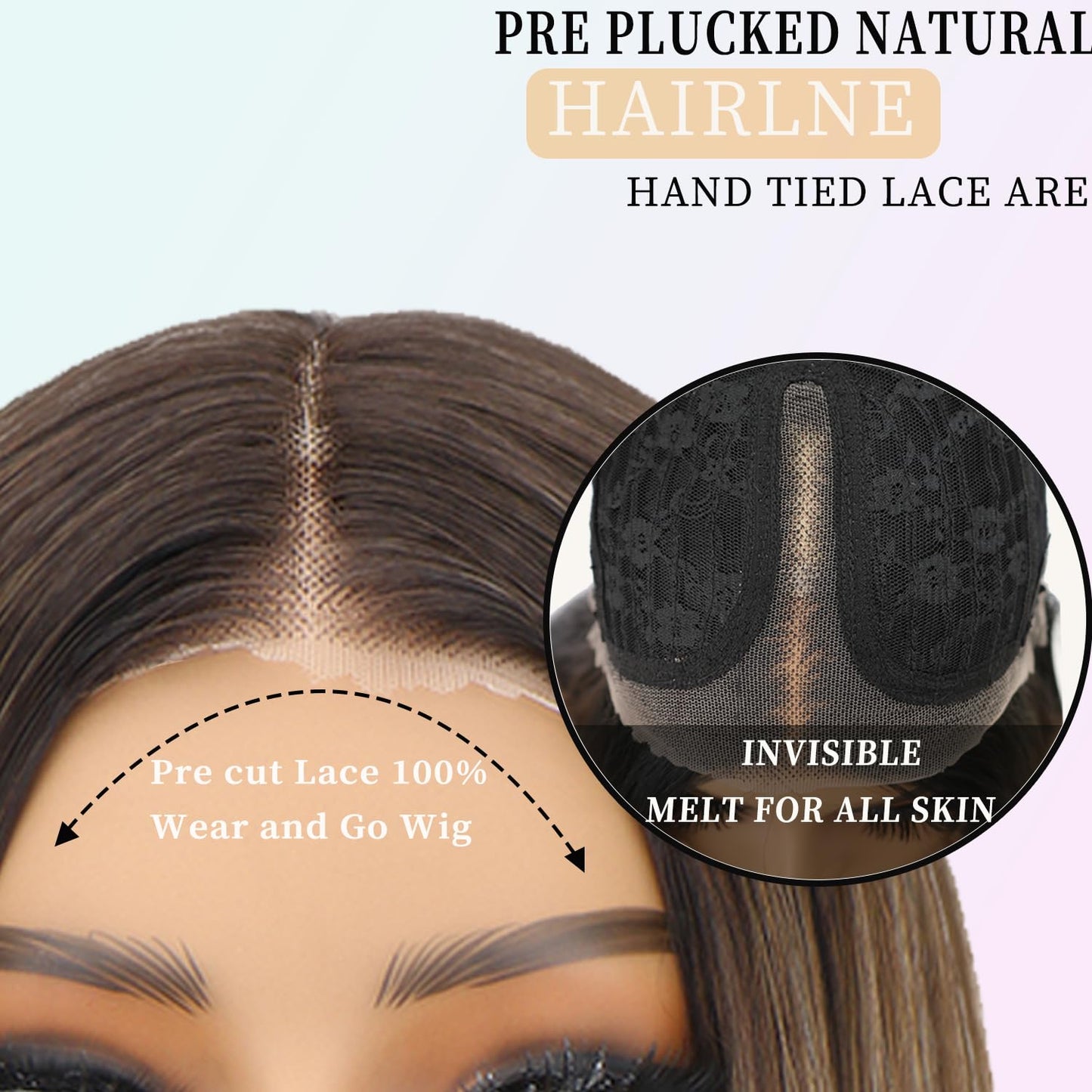 NOSTALGIA Brown and Blonde Highlight Straight Lace Front Wig Pre Cut Glueless Synthetic Layered Wig 24 Inch Middle Part Closure Wig For Women Upgraded with Premium Fiber