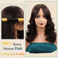 NATAGHAIR Long Brown Wig with Bangs Human Hair - Straight Wig 100% Virgin Remy Hair Curly Wigs for White Black Women Natural Looking Hair Replacement Wigs