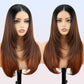 NOSTALGIA Brown Highlight Wear and Go Glueless Wigs Pre Plucked Pre Cut for Beginners Synthetic Lace Front Wigs For Woman Long layered Straight 24 Inch Brown Highlights 3 Seconds to Wear