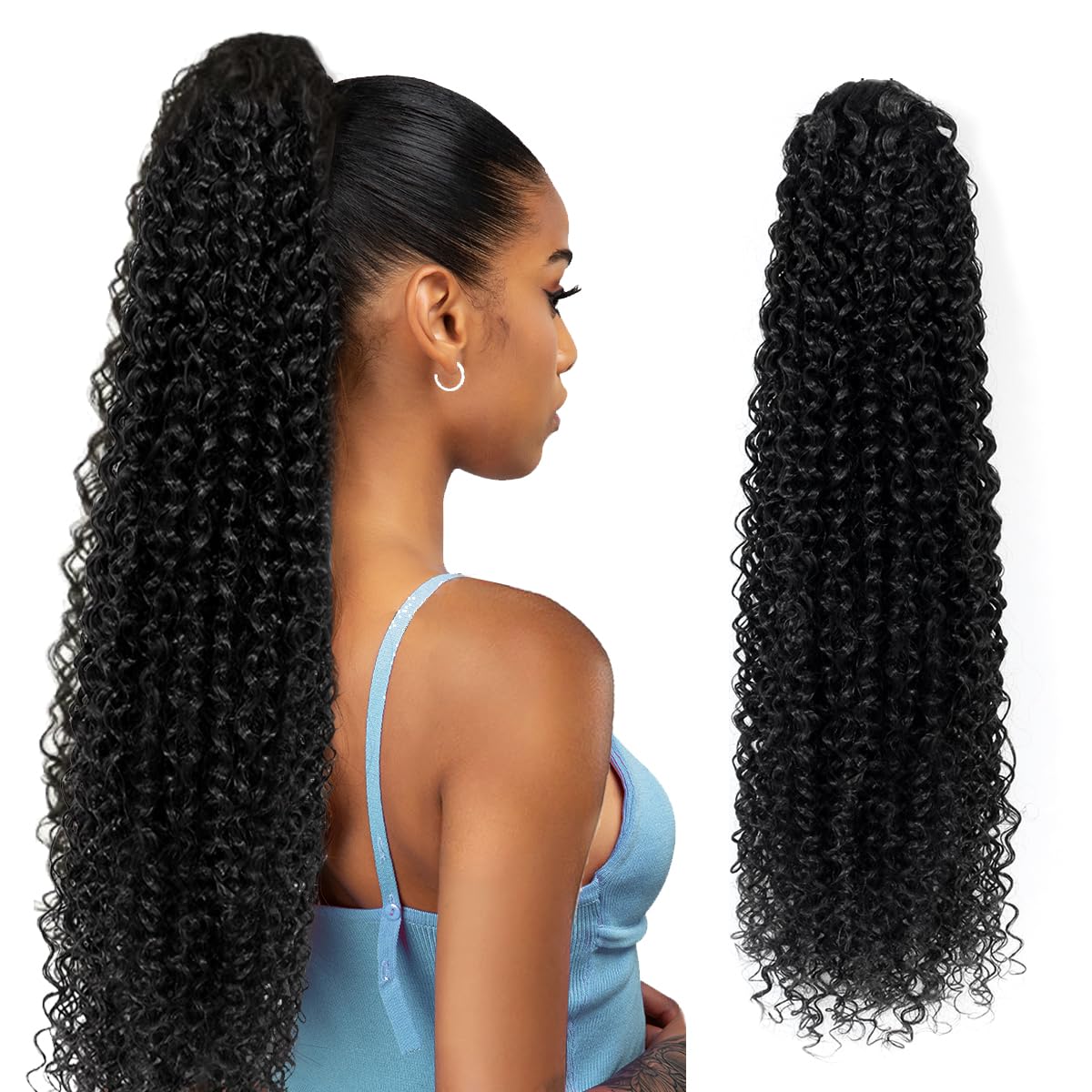 SuCoo Drawstring Ponytail Extension for Women Curly Ponytail Extension Synthetic Hair Natural Wavy Hair Pieces for Daily Use （#1B,28 Inch,160g