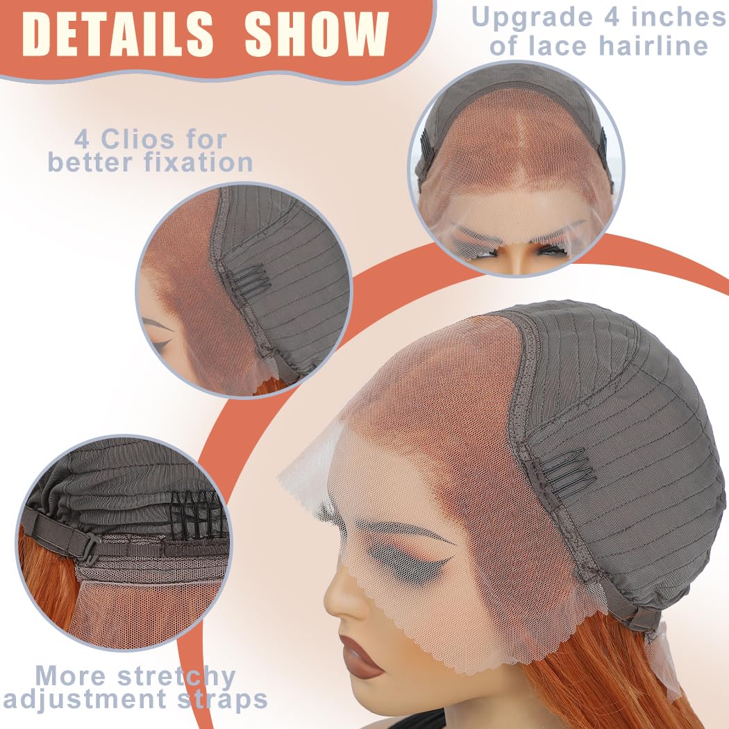 Koreyo Lace Front Wig Pre Plucked 13x4 HD Glueless Honey Blonde Lace Front Wig for Women Natural Looking Synthetic Heat Resistant Fiber Lace Wig (26 Inch) (Ginger)