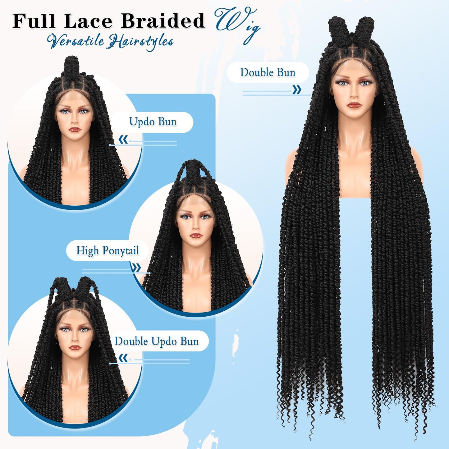 Olymei 46" Lace Front Twist Braided Wigs for Black Women Knotless Braided WigsTwisted Braided Lace Front Wigs with Baby Hair Full Double Lace Twist Braided WigsTwist Braid Wig,Black Full Double Lace