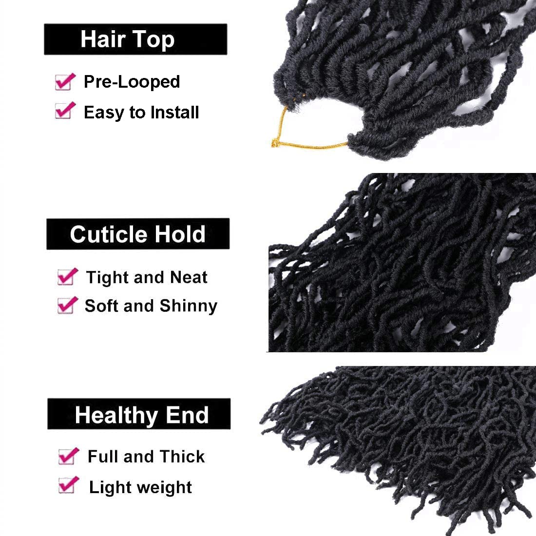 6 Packs Soft Locs Crochet Hair Pre Looped Faux Locs Crochet Braids Goddess Locs Dreadlocs Synthetic Hair For Black Women (1B, 24 Inch (Pack of 6))