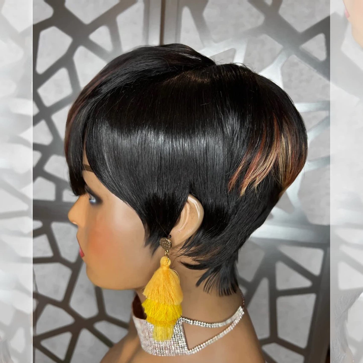 QiaQiaRing 10A Pixie Cut Wigs for Black Women Side Part 1b/33/27 Daily Use Color Short Layered Pixie Cut Human Hair Wigs With Bangs Brazilian Virgin Straight Human Hair (1b/33/27)