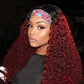 Celiarita Two-tone Burgundy Deep Wave Headband Wig Human Hair 14 Inch Glueless None Lace Machine Made Wigs Ombre 99J Dark Headband Wigs for Black Women 150% Density…