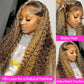 abbildung 28inch Highlight Ombre Lace Front Wig Human Hair 13x6 HD Honey Blonde 4/27 Deep Wave Lace Frontal Wigs Glueless Wigs Human Hair Pre Plucked with Baby Hair 200 Density