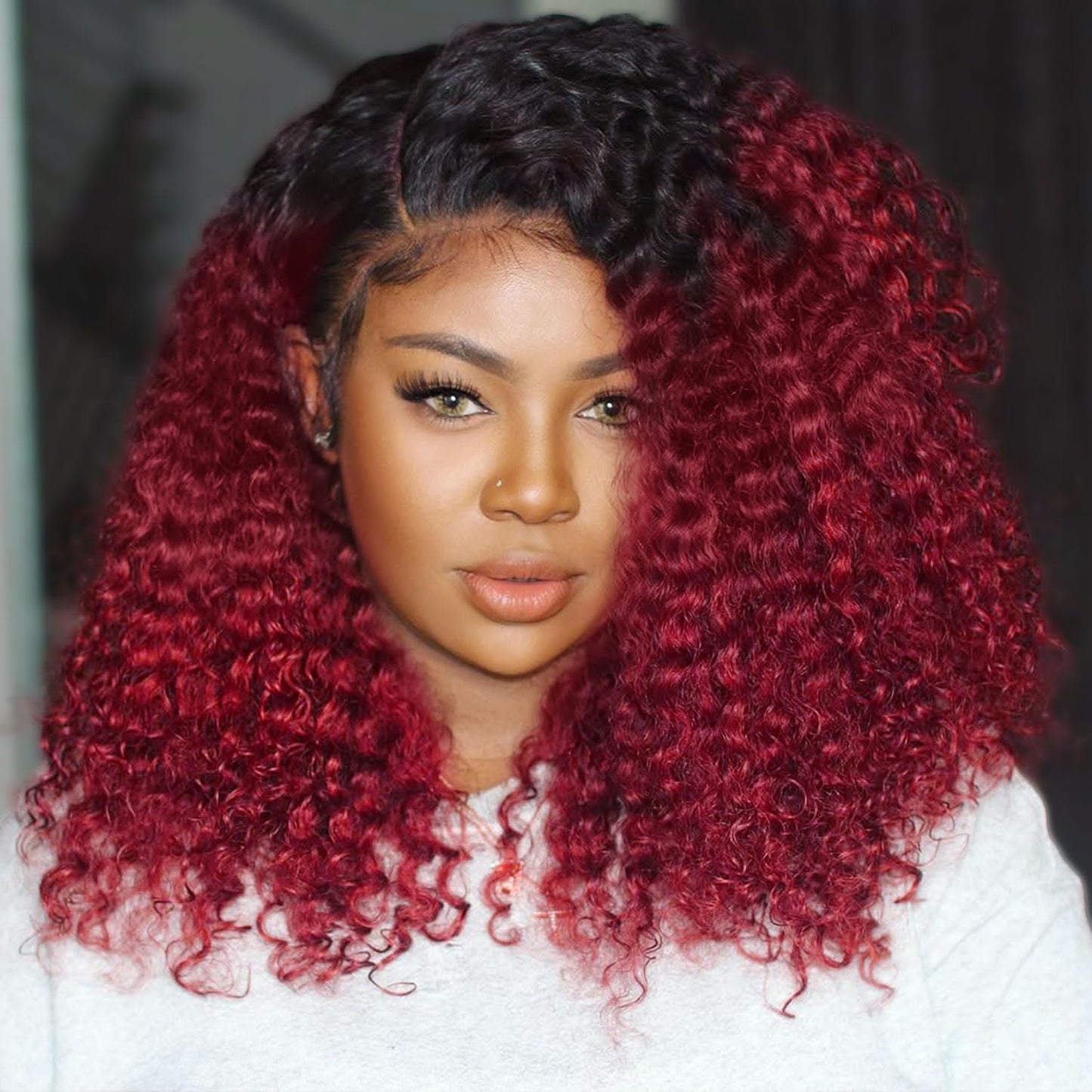 UCUVIC Glueless Wigs Human Hair Pre Plucked Pre Cut Wear And Go Curly 5x5 Deep Wave Bob Wig Human Hair Lace Front Closure Wigs For Black Women 200 Density Curly Wig Glueless Ombre Burgundy 14 Inch