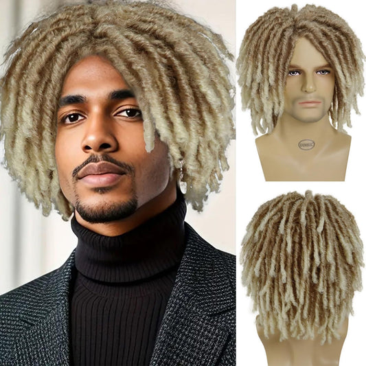 GNIMEGIL Synthetic Rasta Hair Mens Dreadlock Wigs Medium Length Colly Braided Wigs for Man Guys Fake Dreads Faux Loc Wig Ombre Blonde Wig