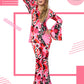 Haysandy Disco Costume Women 70s Hippie Bell Bottom Outfit, Rose Red