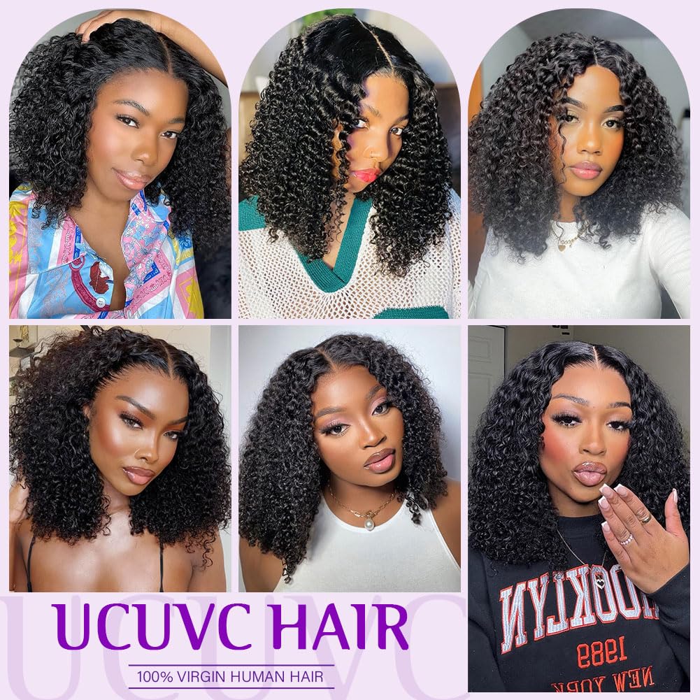UCUVIC Wear And Go Glueless Wigs Human Hair Pre Plucked Pre Cut Curly 5x5 Jerry Curly Bob Wig Human Hair Lace Front Closure Wigs For Black Women 200 Density Curly Wig Glueless Wear And Go Black 18Inch