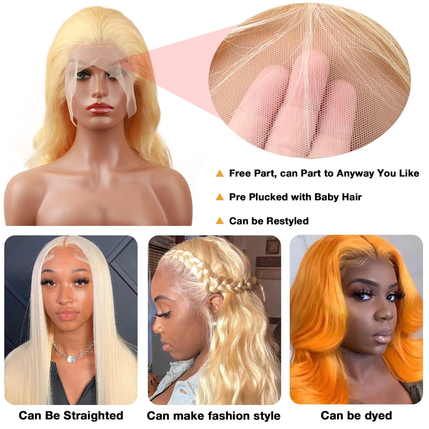 LAPONDAI 13x6 Body Wave Lace Front Wig Human Hair Pre Plucked with Baby Hair 613 Blonde Transparent HD Lace Frontal Wig 18 Inch