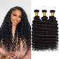 Deep Wave Human Hair Bundles 26 26 26 Inch Curly Bundles Human Hair Weave 100% Unprocessed Brazilian Virgin Remy Hair Wet and Wavy Hair Extensions for Women Natural Black Raw Weft