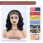 MORICA Headband Wig Short Wavy Wigs for Black Women Black Bob Wig Glueless Synthetic Shoulder Length Wigs 16 Inch Headwrap Wigs with Headband Attached