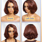 Nadula Bye Bye Knots Reddish Brown Short Body Wave Bob Drawstring Wig human Hair with Face Framing Layers Bangs, Glueless Pre Cut 7x5 HD Lace Front Wig Pre Plucked Ready to Wear Wavy Bob Wig 12inch