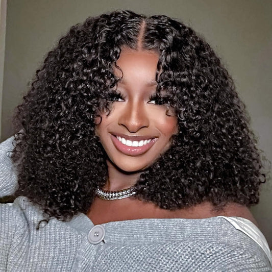 Hihmarm Bob Wig Human Hair 13x6 HD Transparent Lace Deep Curly Front Wigs Human Hair Pre Plucked Bob Wigs for Black Women Glueless Curly Wig 180 Density Natural Black 14 Inch