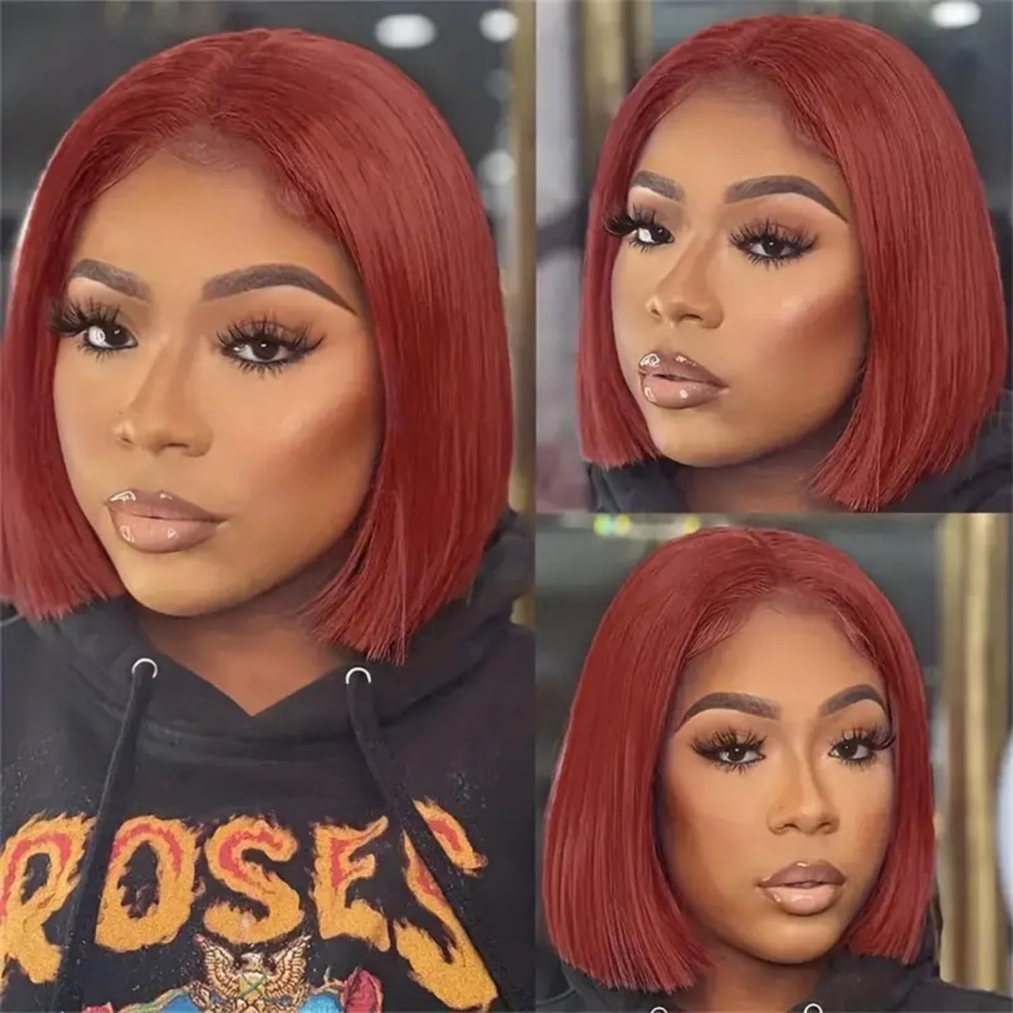 Hoscod 10 Inch Reddish Brown Bob Wig Human Hair Brazilian Hair Pre Plucked 13x4 HD Transparent Lace Front Wigs Human Hair Straight Glueless Bob Wigs Human Hair Auburn Colored Lace Frontal Wigs