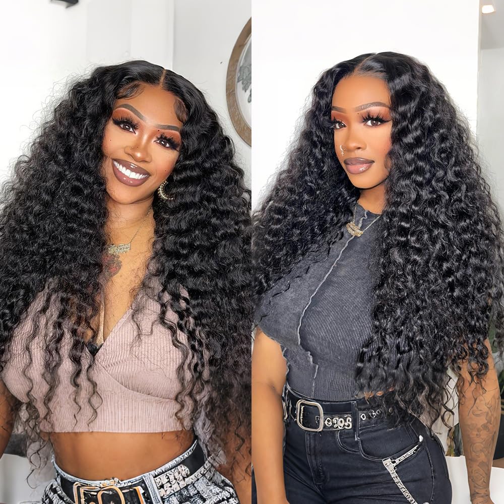 Deep Wave Human Hair Bundles 20 22 24 Inch Curly Bundles Human Hair Weave 100% Unprocessed Brazilian Virgin Remy Hair Wet and Wavy Hair Extensions for Women Natural Black Raw Weft