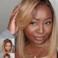 Nadula 13X4 HD Ombre Blonde Highlight Bob Straight Drawstring Wig Human Hair With Brown Roots - Pre Everything Glueless Ombre Bob Lace Front Wig with Ear Tape - Ready to Go Short Ombre Bob Wig 10inch
