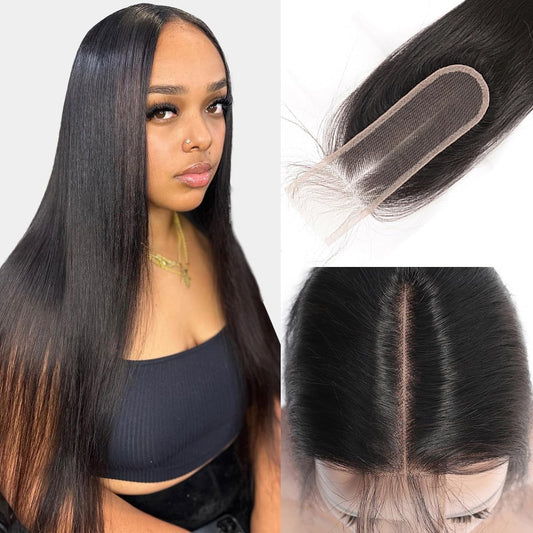 Tiny Knots Deep Middle Part Transparent 2x6 HD Lace Closure Straight Human Hair Pre Plucked