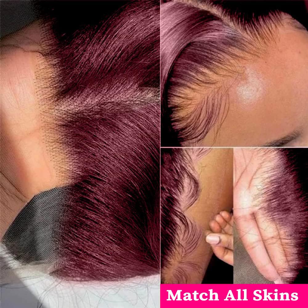 BOSDIOS 99J Burgundy Lace Front Wigs Human Hair 13x6 Deep Wave Lace Frontal Wig Human Hair for Black Women Red Water Curly Wave Wigs 180% Density Glueless Pre Plucked with Baby Hair(24inch)