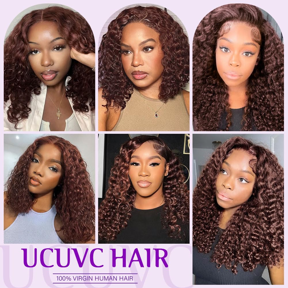 UCUVIC Wear And Go Glueless Wigs Human Hair Pre Plucked Pre Cut 5x5 Deep Wave Curly Bob Wig Human Hair Lace Front Closure Wigs For Black Women 200Density Curly Wig Glueless Chocolate Brown 16 Inch