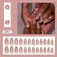 24 Pcs Nude Press on Nails Medium Almond Fake Nails with Glue Artificial Acrylic Nails Press ons with Golden Glitter Leaf Design Full Cover Reusable Stick on Nail for Women Girls Daily Wear
