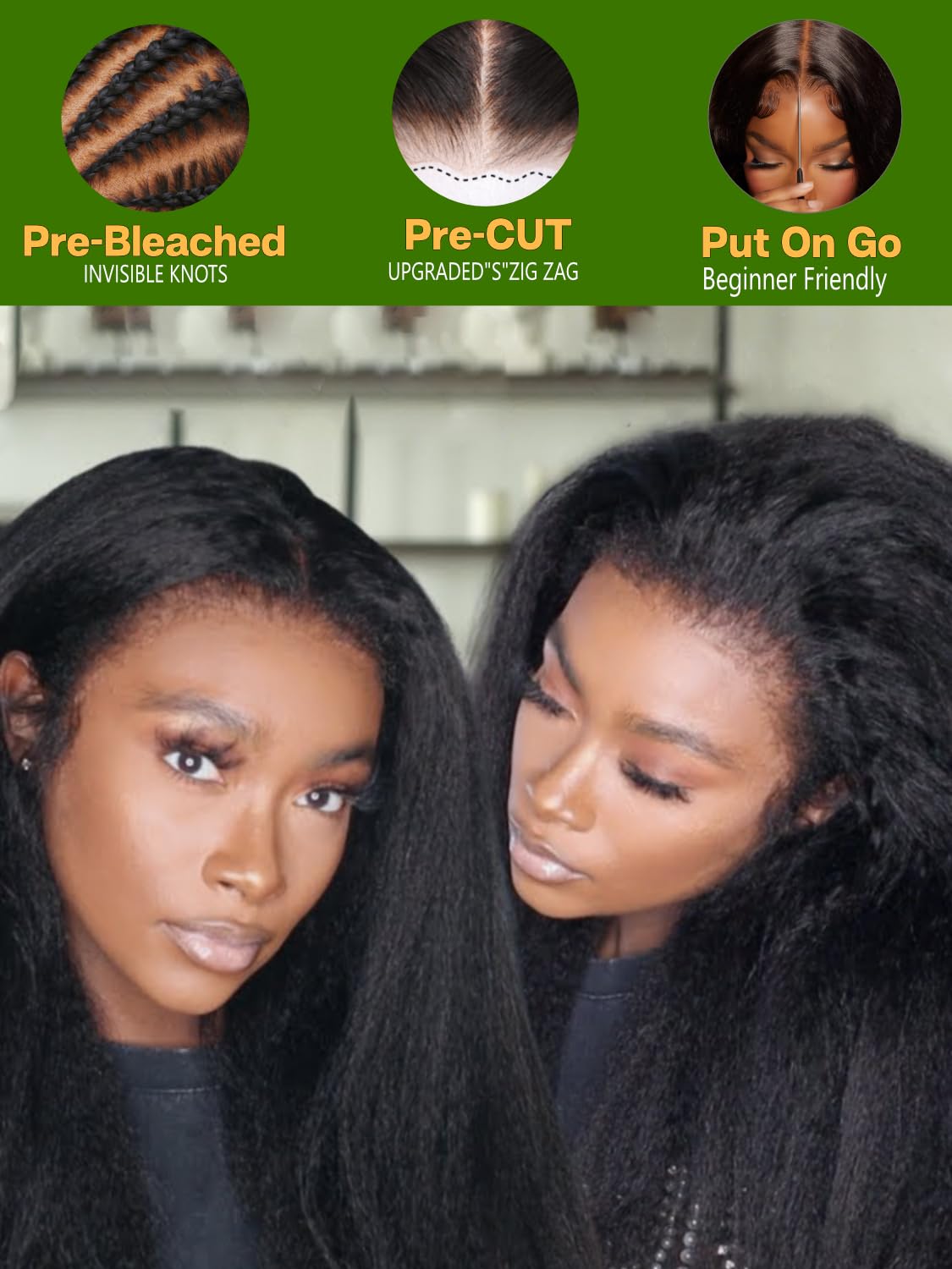 Sunber Bye Bye Knots 7x5 Lace Front Glueless 4C Egde Yaki Straight Human Hair Wigs Pre Plucked Invisible Knots Pre Everything 3S Ready to Wear Yaki Straight Human Hair Wig 24Inch