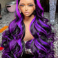 SISIFIRE Purple Highlight Lace Front Wig Pre-plucked Hairline Synthetic Heat Resistant Fiber Lace Front Wigs for Women Glueless 13X4 Inch Long Loose Curly Wavy Wigs