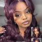 KLAIYI Black Cherry Layered Straight 13x4 Precut Lace Front Wigs Human Hair Bye Bye Knots Glueless Ready to Wear and Go Wig Drawstring Pre Plucked Bleached Dark Burgundy Wine Red Pre Everything 26Inch