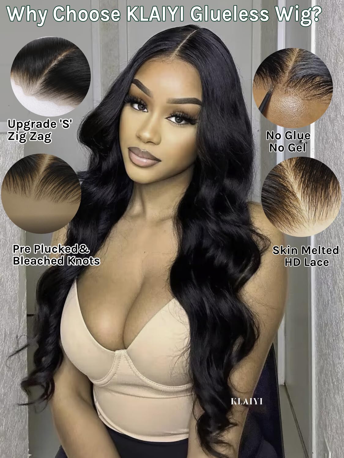 KLAIYI Wear And Go Glueless Wig Bye Bye Knots 13x4Precut Lace Front Wigs Human Hair Loose Body Wave Wig Pre Bleached Pre Everything Pre Plucked with Baby Hair 3S Ready to Wear Beginner Friendly 28Inch