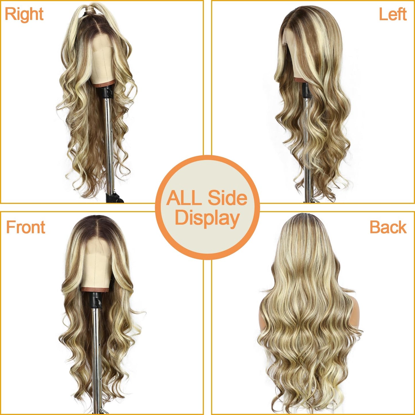 SAPPHIREWIGS 13x4 Lace front Wig Long Blonde with Brown Highlights Wavy for Women Free Part Body Wave Natural Looking Synthetic Heat Resistant Fiber Daily Party Use 26 Inch