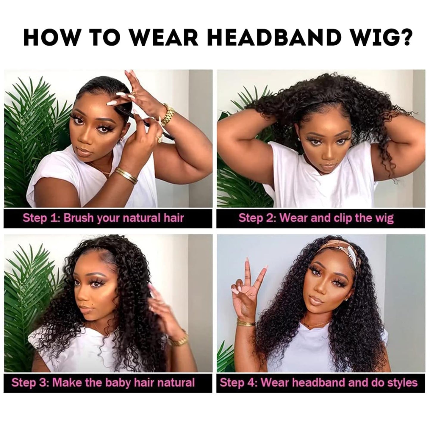 Celiarita Ombre Dark Burgundy Headband Wig Human Hair Deep Wave 18 Inch None Lace Front Wigs Glueless #1B/99J Deep Curly Wave Human Hair Headband Wig Attached Half Wigs for Black Women 150% Density…