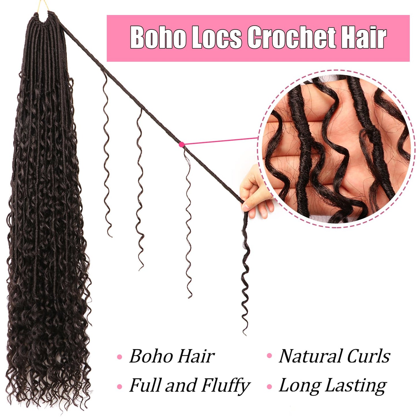 Soft Boho Locs Crochet Hair for Black Women-30 Inch 8 Packs Goddess Faux Locs Crochet Human Hair Feeling Pre Looped with Curly Ends (#2, 30 Inch(Pack of 8))