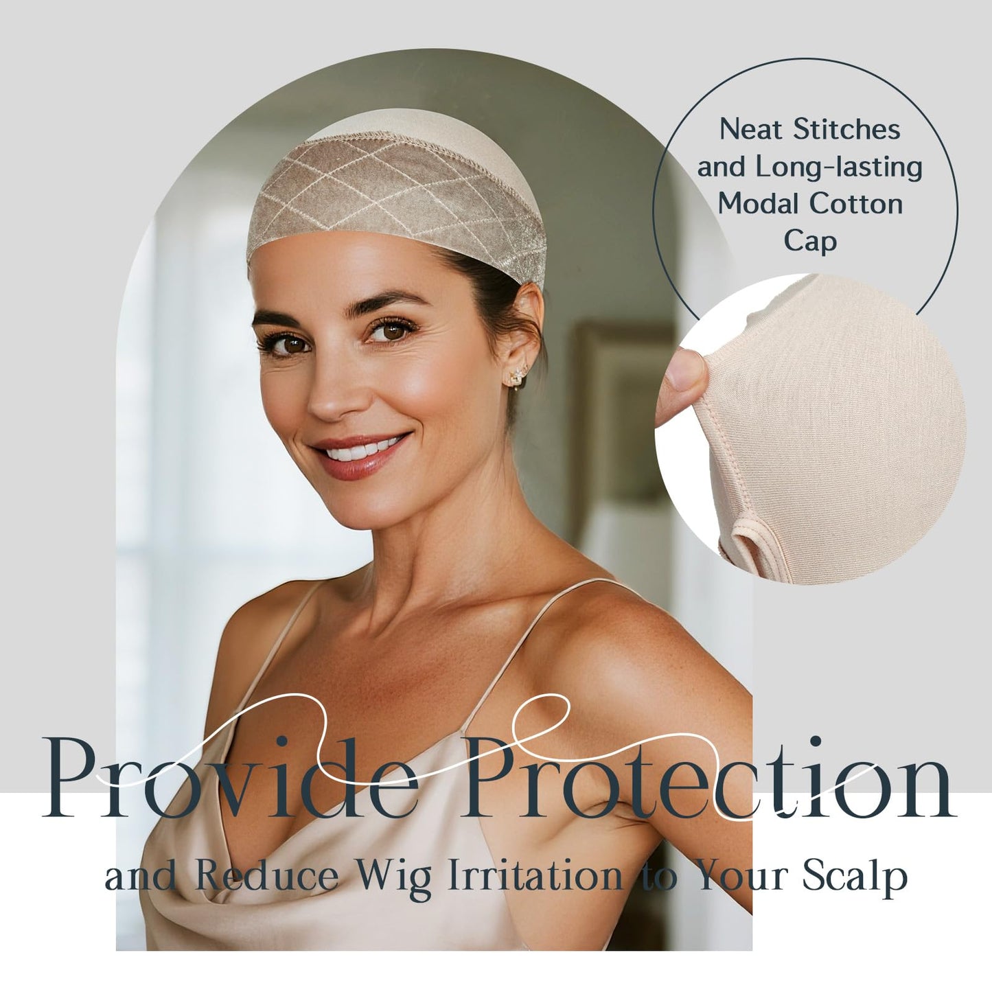 MYKURS Wig Grip Cap with Silicone Strip to Keep Wigs in Place, 2-in-1 Soft Comfortable Wig Caps for Women Non Slip, Nude 2 PCS