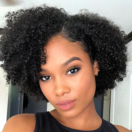 VIYAVIYA Afro Kinky Curly Bundles Human Hair 8 Inch Curly Weave Unprocessed Virgin Extensions for Black Women Natural Color