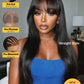 Sunber Bye Bye Knots 7x5 Lace Front Glueless Fluffy Natural Loose Wave Curtain Bangs Wig 180% Density Human Hair Wigs Pre Plucked Invisible Knots Pre Everything 3S Ready to Wear 20Inch