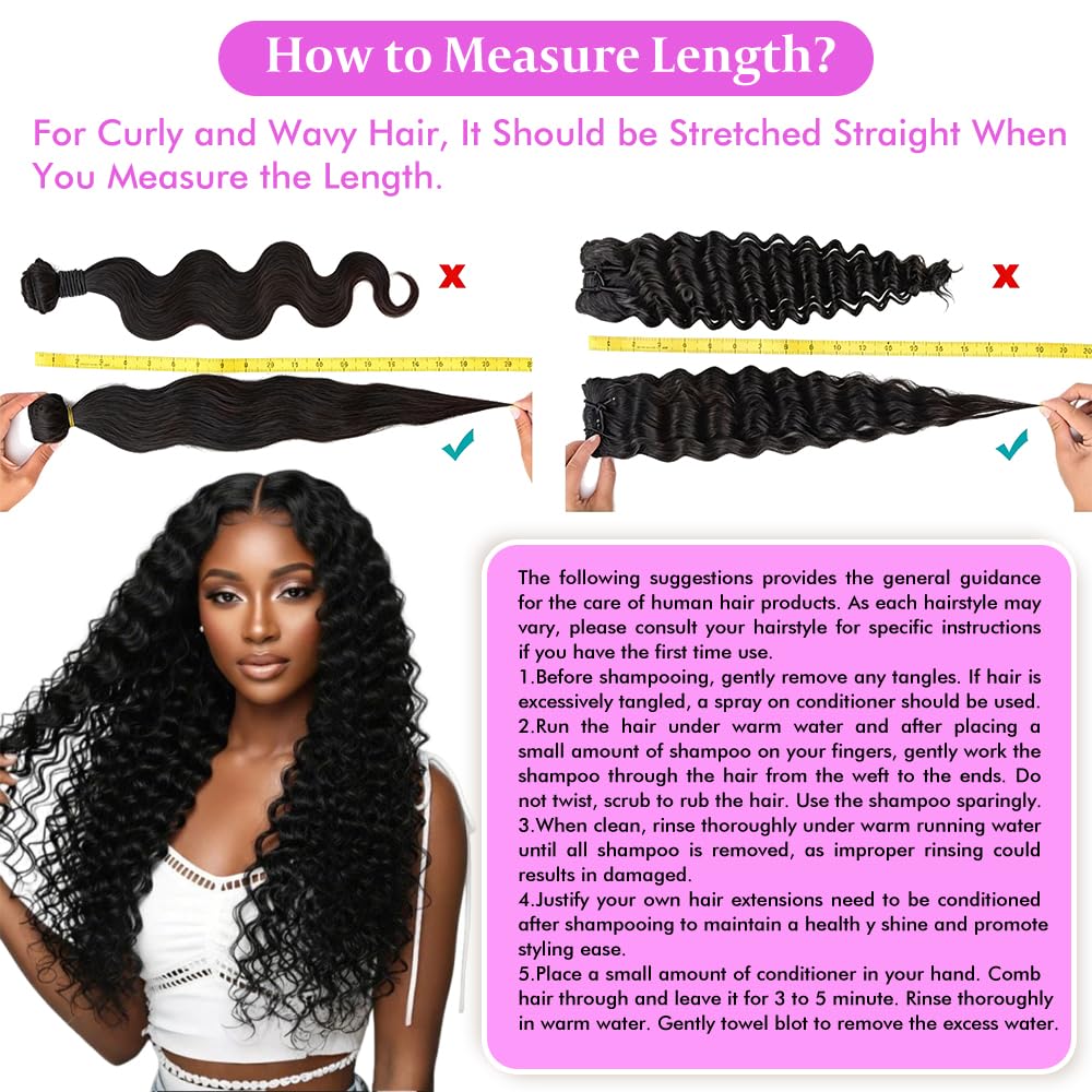16 18 20 Inches Human Hair Bundles Deep Wave Bundles Human Hair 100% Unprocessed Brazilian Virgin 3 Bundles Hair for Black Women Wet and Wavy Quick Weave Hair Bundle Hair Extensions Natural Black