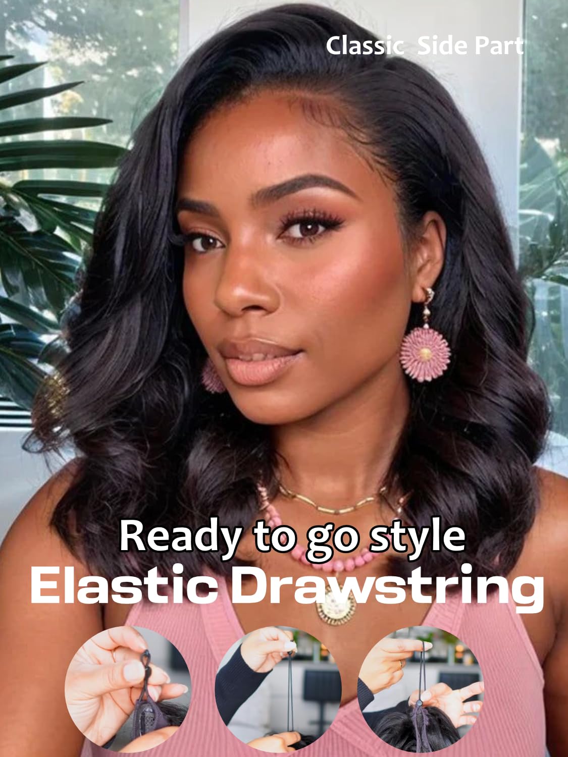 Sunber Put On and Go Glueless Light Yaki Loose Wave Bob Human Hair Wigs Pre Plucked Pre Bleached Human Hair Bye Bye Knots Pre Cut 13x4 HD Lace Front Lace with Elastic Drawstring Pre Everything 12Inch