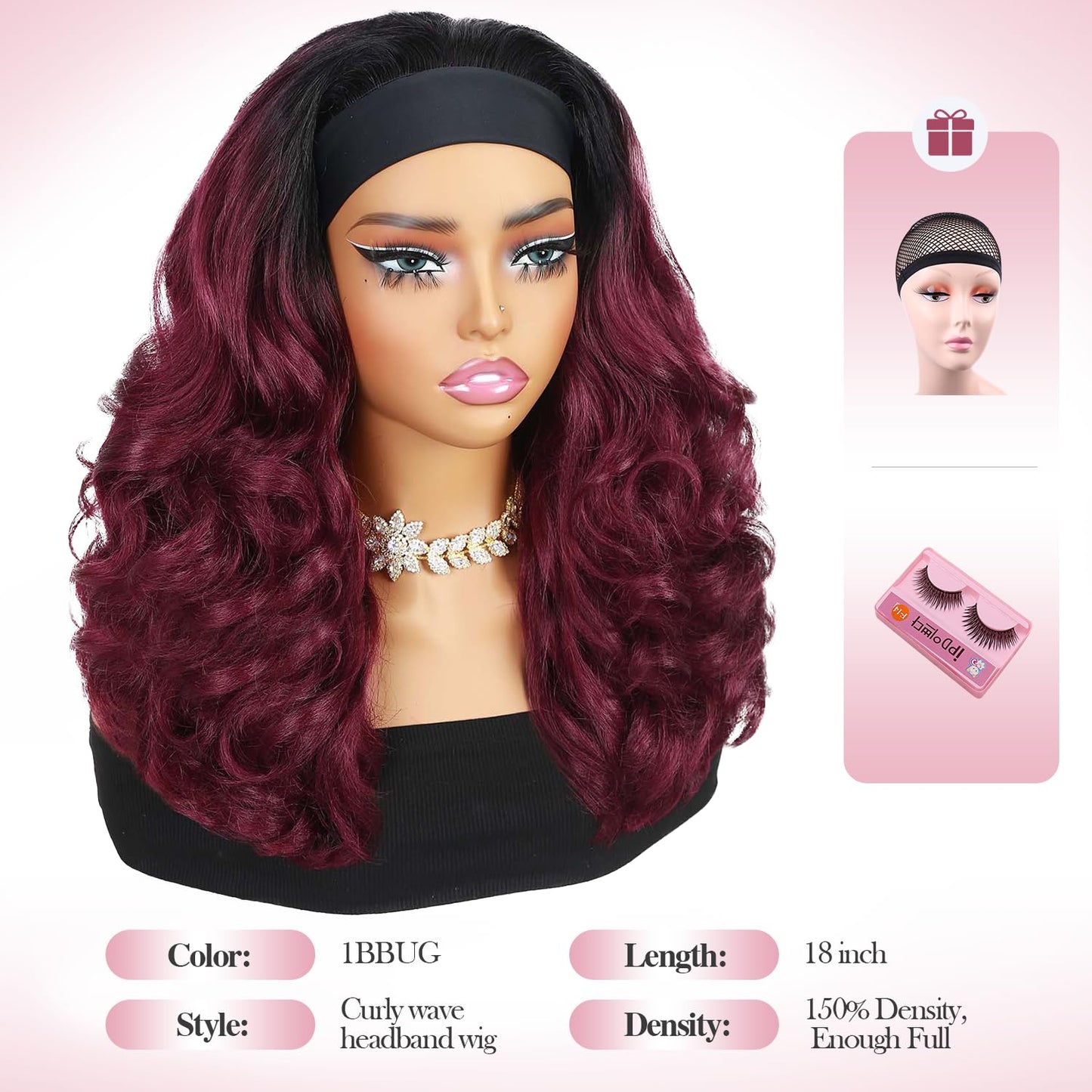 Quantum Love Yaki Curly Headband Wigs for Black Women Kinky Straight Ombre Red Headband Curly Ends Synthetic Wear and Go Glueless half Wig with Headbands Attached