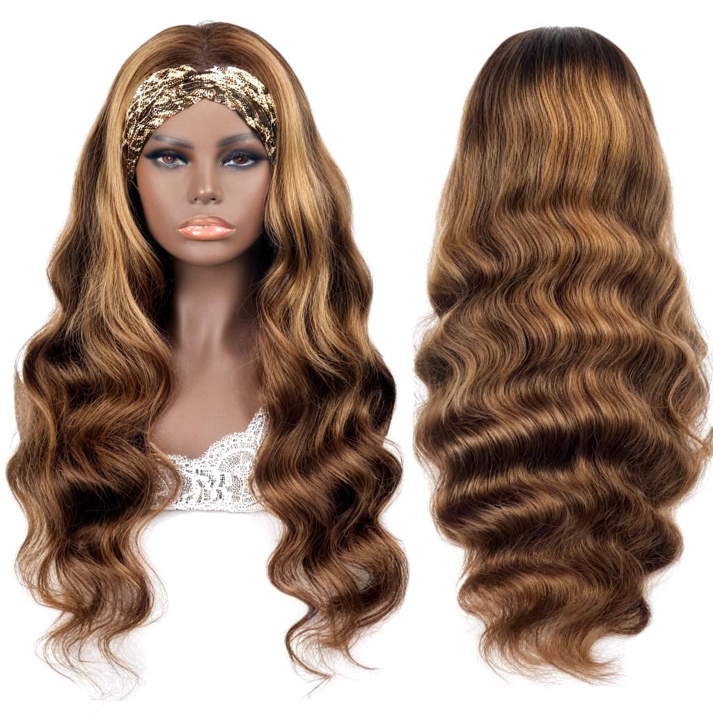 olimaruly Headband Wig Human Hair 18 inch Body Wave Ombre None Lace Front Wig Highlight Machine Made for Black Women 150% Density
