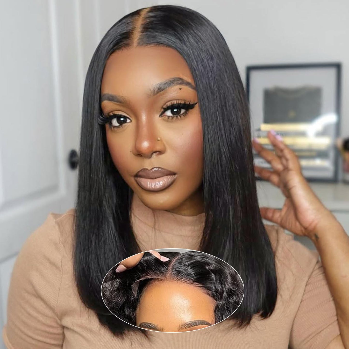 UCUVIC Bob Wig Human Hair Glueless Pre Plucked Pre Cut 200% Density 5x5 Hd Lace Front Closure Short Wig Human Hair Wear And Go Glueless Straight Bob Wigs For Black Women No Glue 16 Inch