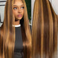 WOOMN 13x6 Lace Front Wigs Human Hair Highlight Ombre HD Lace Frontal Wig Pre Plucked Tangle-Free 200 Density Brown 4/27 Colored Real Virgin Human hair Wig Can Last 6-9 Months 28 Inch