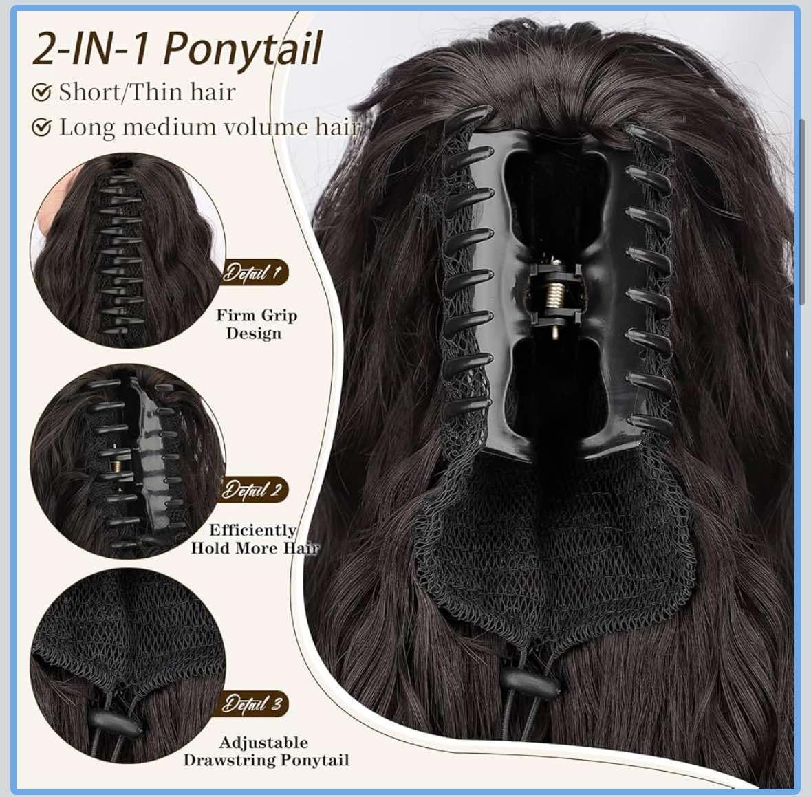 ORSUNCER Ponytail Extension Claw 22" Curly Pony Tail Clip in Claw Hair Extensions Fluffy Natural Looking Synthetic Hairpiece for Women Black Brown