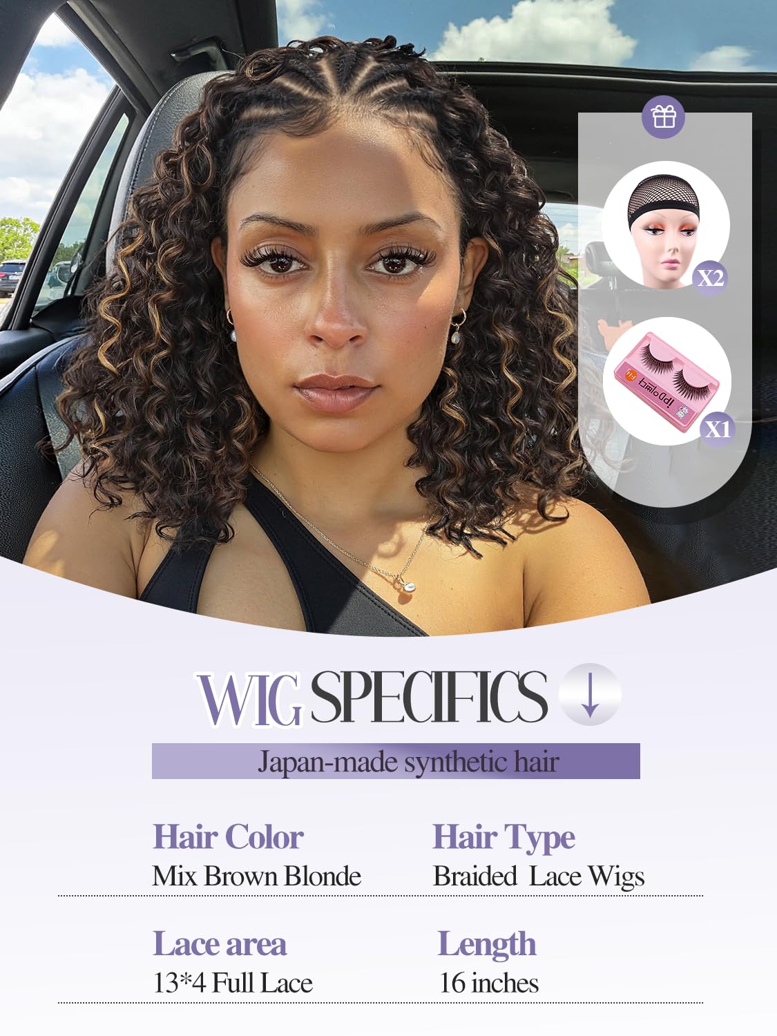 Quantum Love Braided Wigs for Black Women Braids Cornrows Lace Curly Wigs 16 Inch Lace Frontal Braided Fully Curly Bob Synthetic Glueless Wig （Mix Blonde）