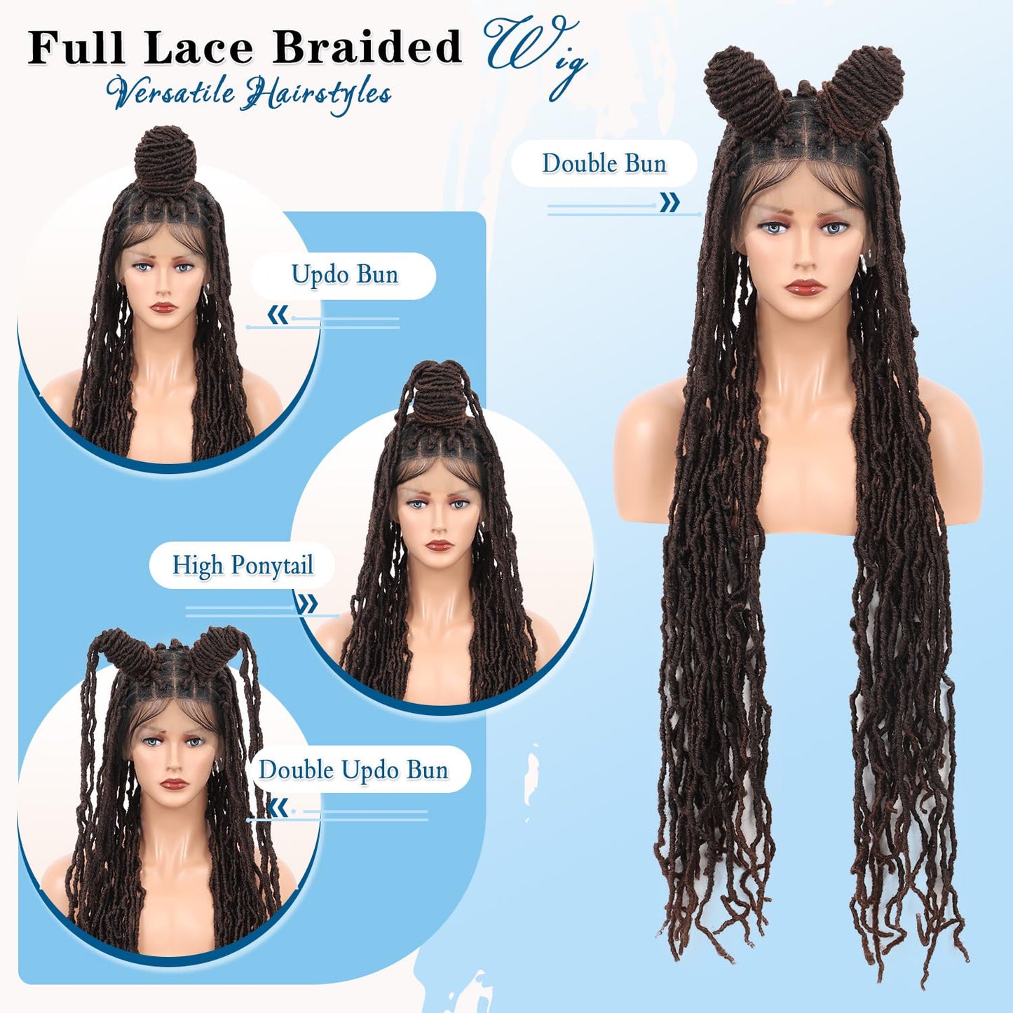 Olymei Faux Locs Braided Wigs Square Knotless Braided Wigs for Women Premium Synthetic Lace Front Locs Braid Wig with Baby Hair Full Double Lace Front Braided Wigs 40" Brown