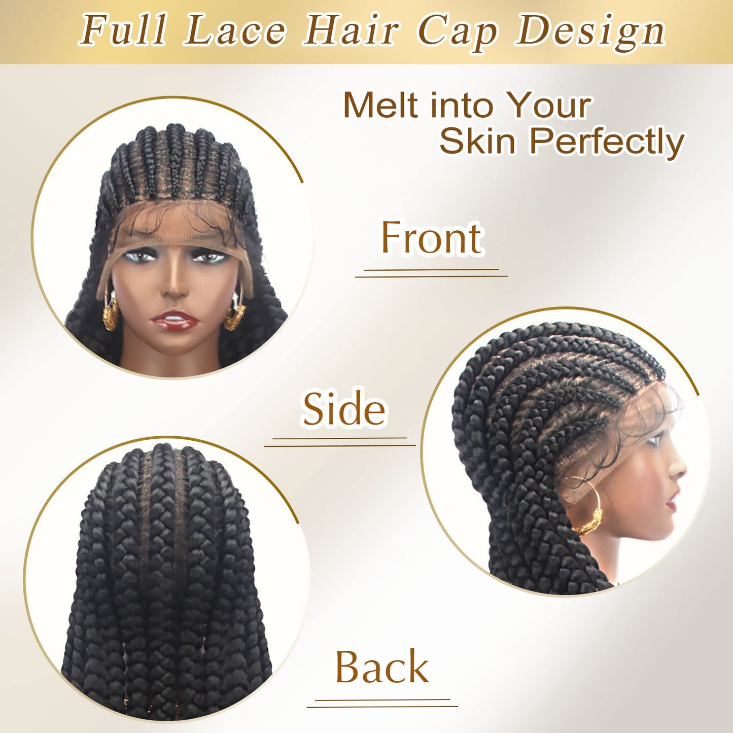 Alebery 36" Full Lace Braided Wigs for Black Women Jumbo Box Braids Lace Front Wig with Baby Hair Lightweight Synthetic Lace Frontal Black Cornrow Twisted Wigs (Black)