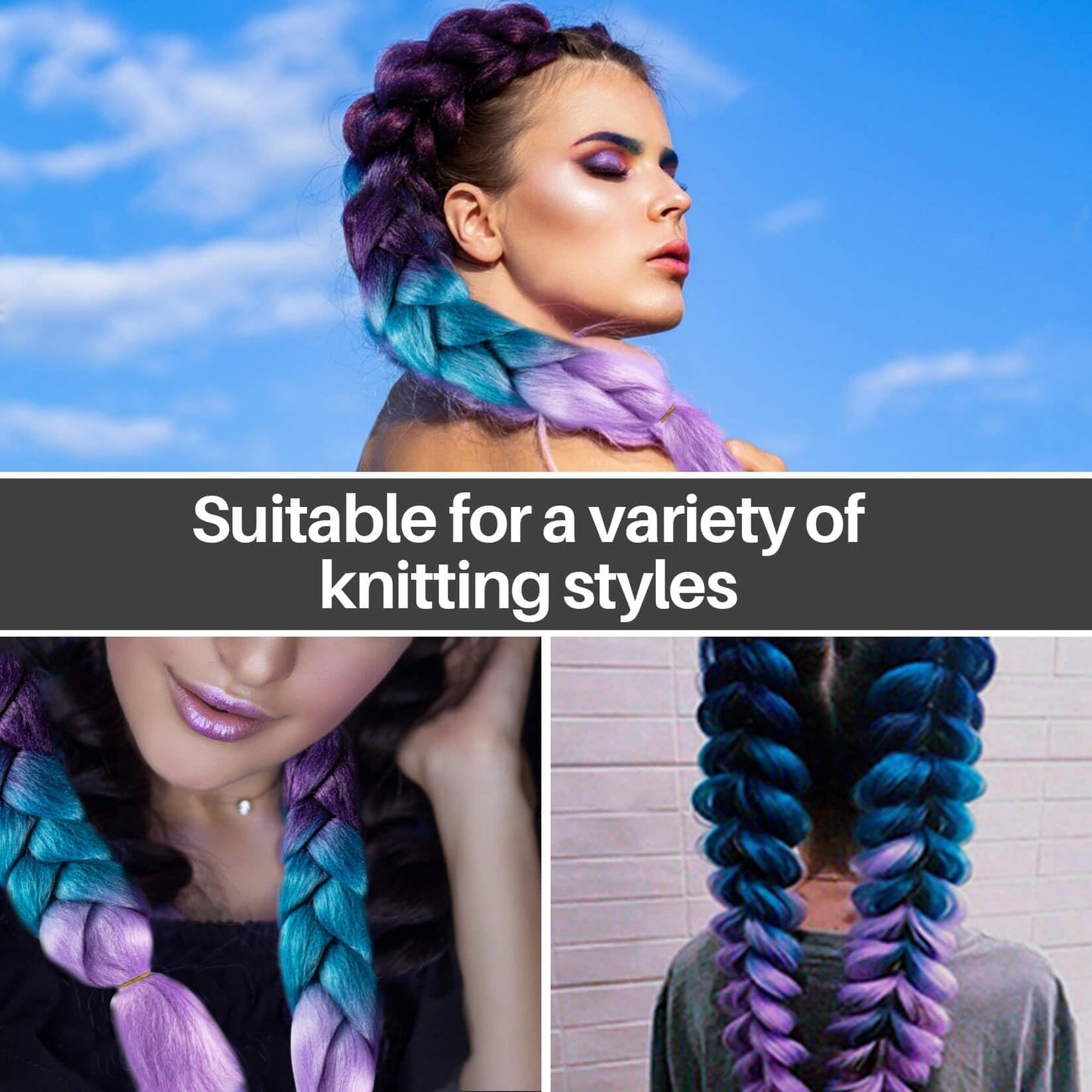 MAQIHAN 2 Pack Jumbo Braiding Hair - 24Inch purple-lake blue-light purple Braiding Hair Synthetic Hair Extensions Rainbow Braiding Hair High Temperature Synthetic braiding hair Wedding Makeup Styling